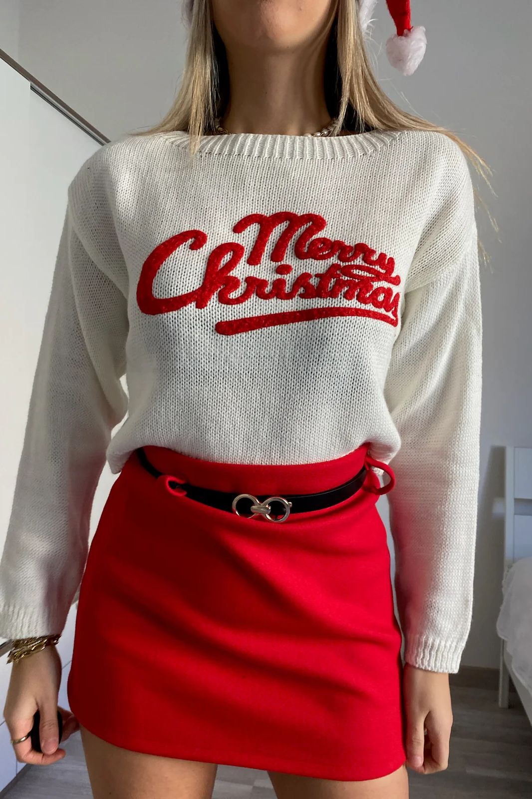 Joy Cream Knit Cropped 'Merry Christmas' Jumper sold by Va Va Voom