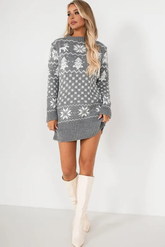 Noelle Grey Festive Knit Dress sold by Va Va Voom