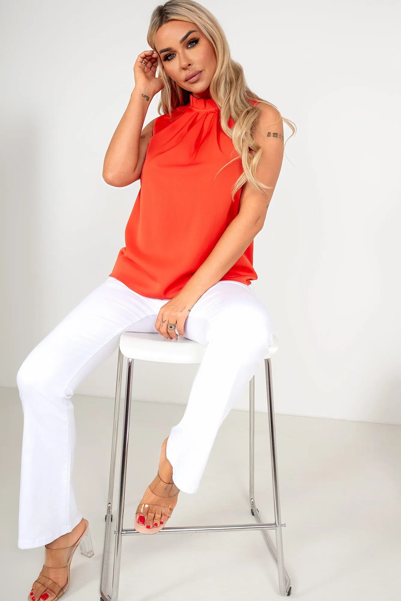 Peyton Orange Sleeveless Top sold by Va Va Voom