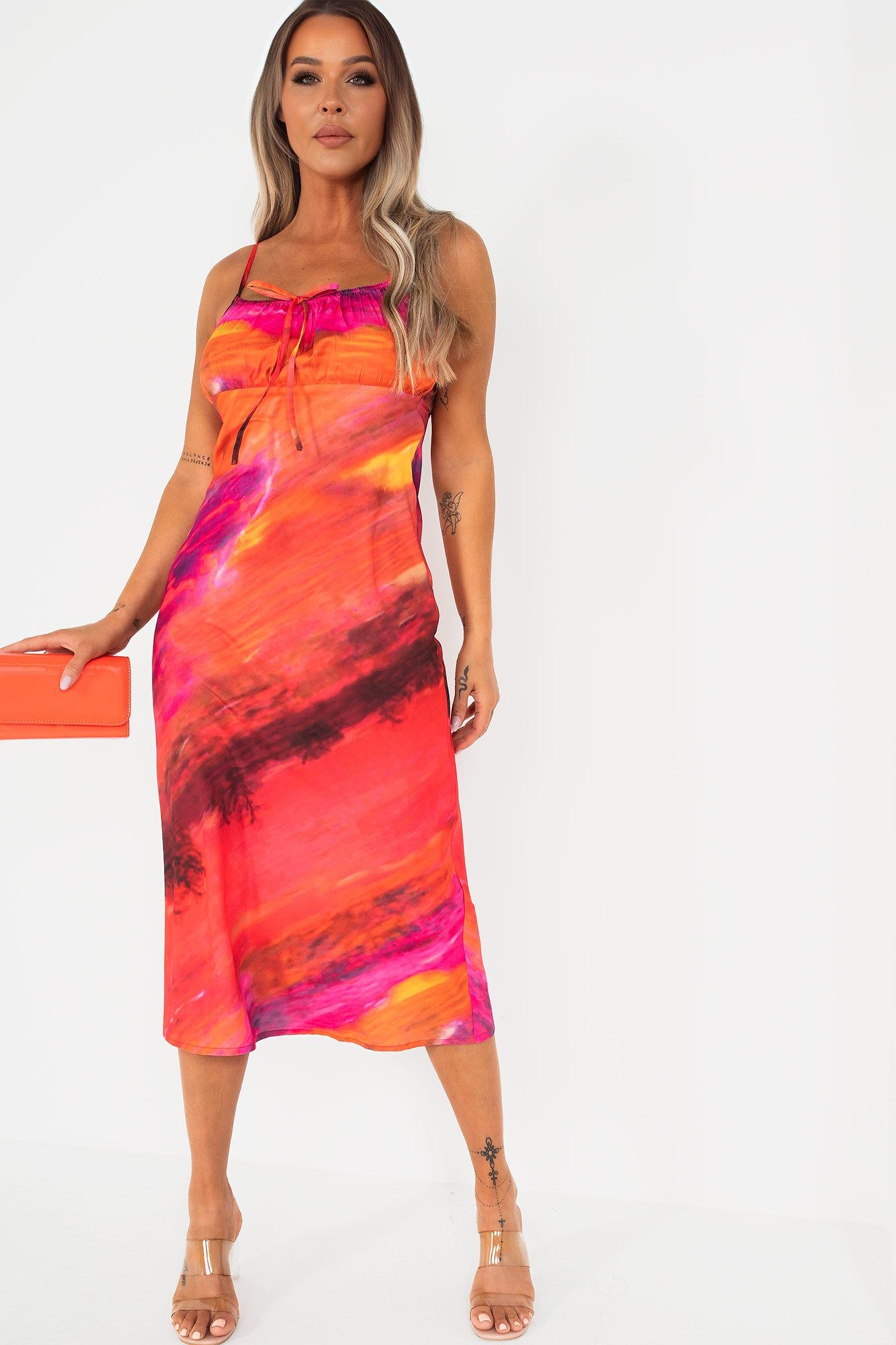 Irina Orange and Pink Tie Dye Dress sold by Va Va Voom product image thumbnail 3