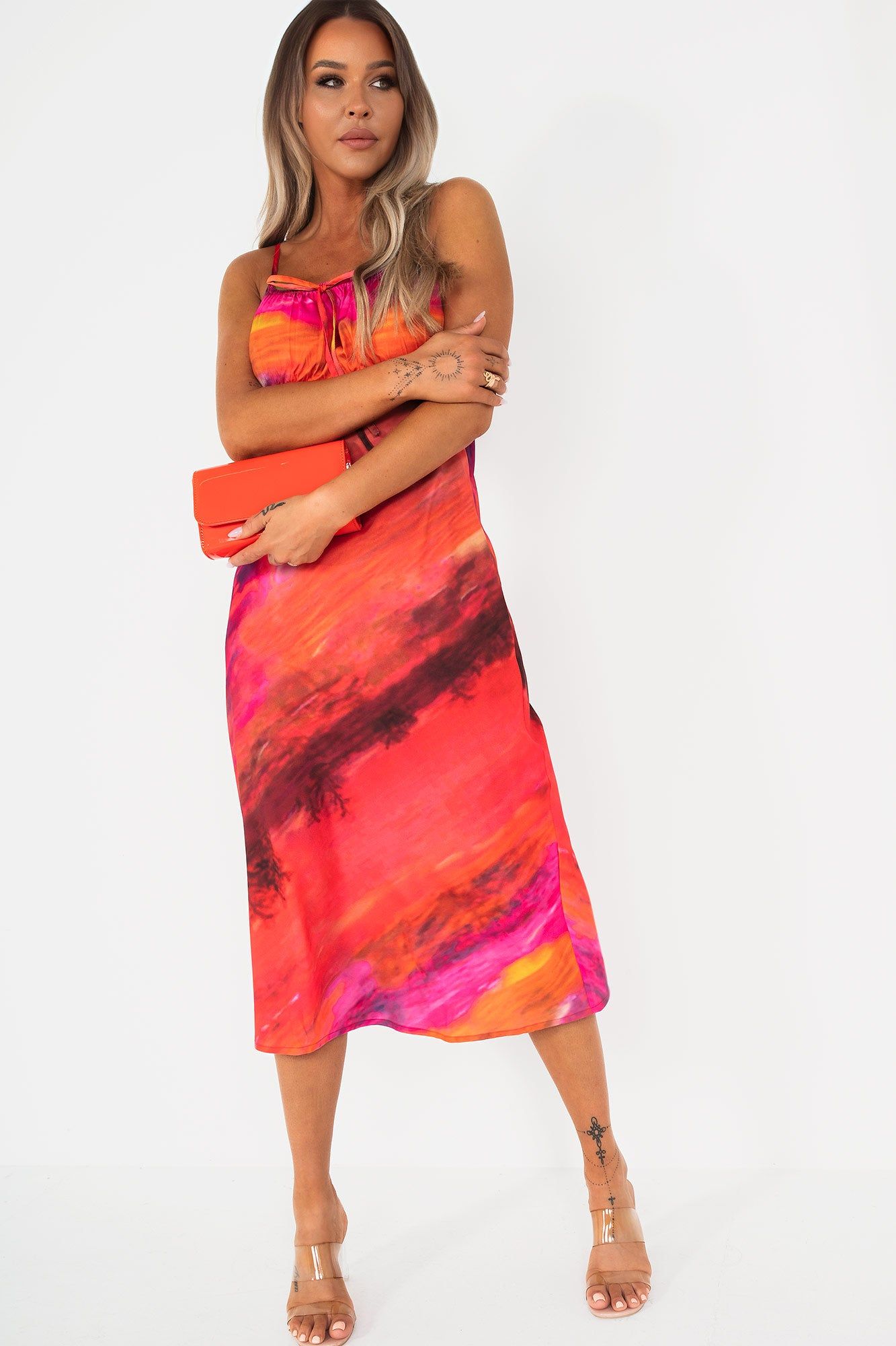 Irina Orange and Pink Tie Dye Dress sold by Va Va Voom