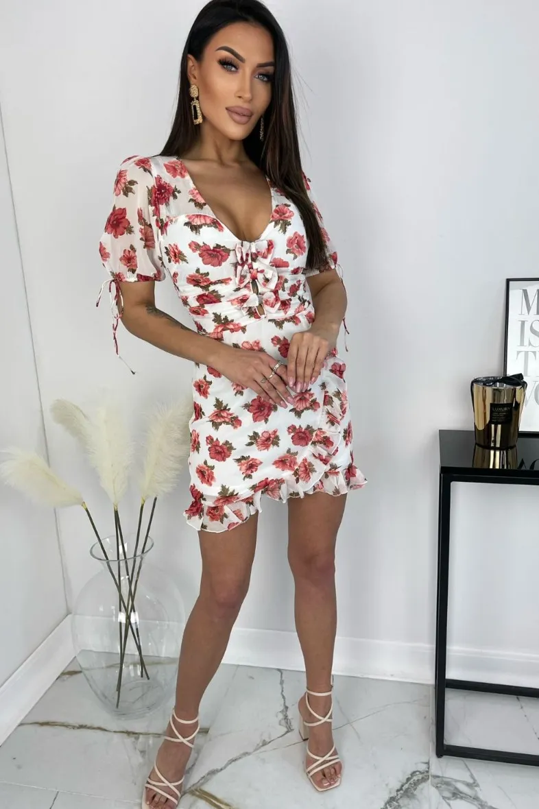 Khloe White Chiffon Floral Dress sold by Va Va Voom product image thumbnail 4