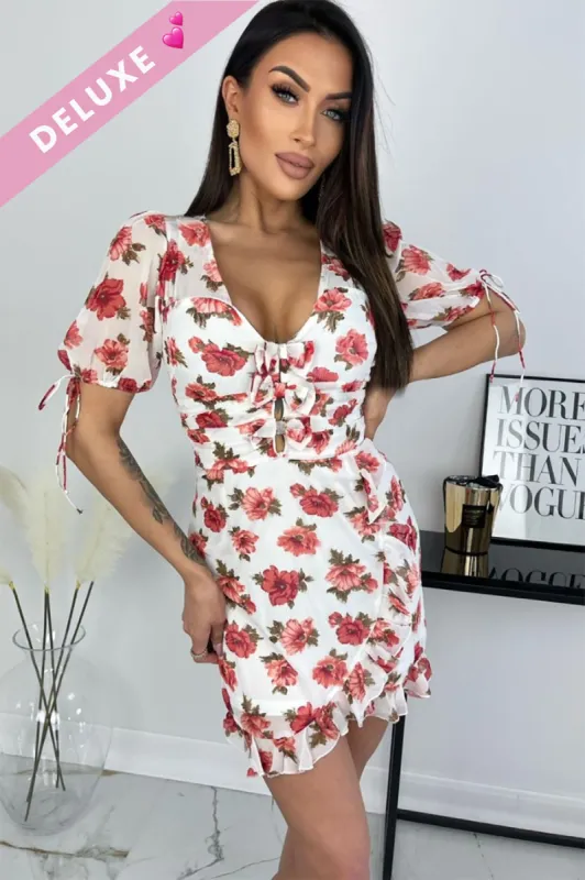 Khloe White Chiffon Floral Dress sold by Va Va Voom