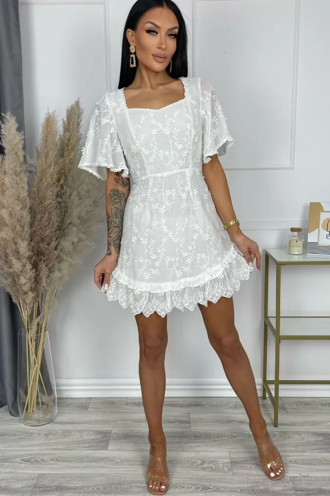 Rosella White Embroidered Dress sold by Va Va Voom product image thumbnail 4