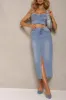 Sabrina Blue Denim Midi Skirt sold by Va Va Voom