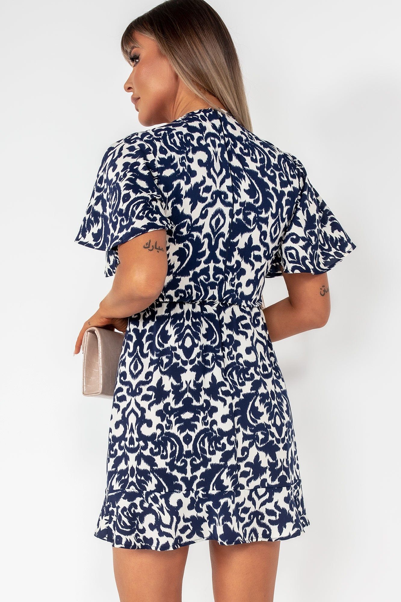 AX Paris Arabella Navy and Cream Printed Dress sold by Va Va Voom product image thumbnail 2