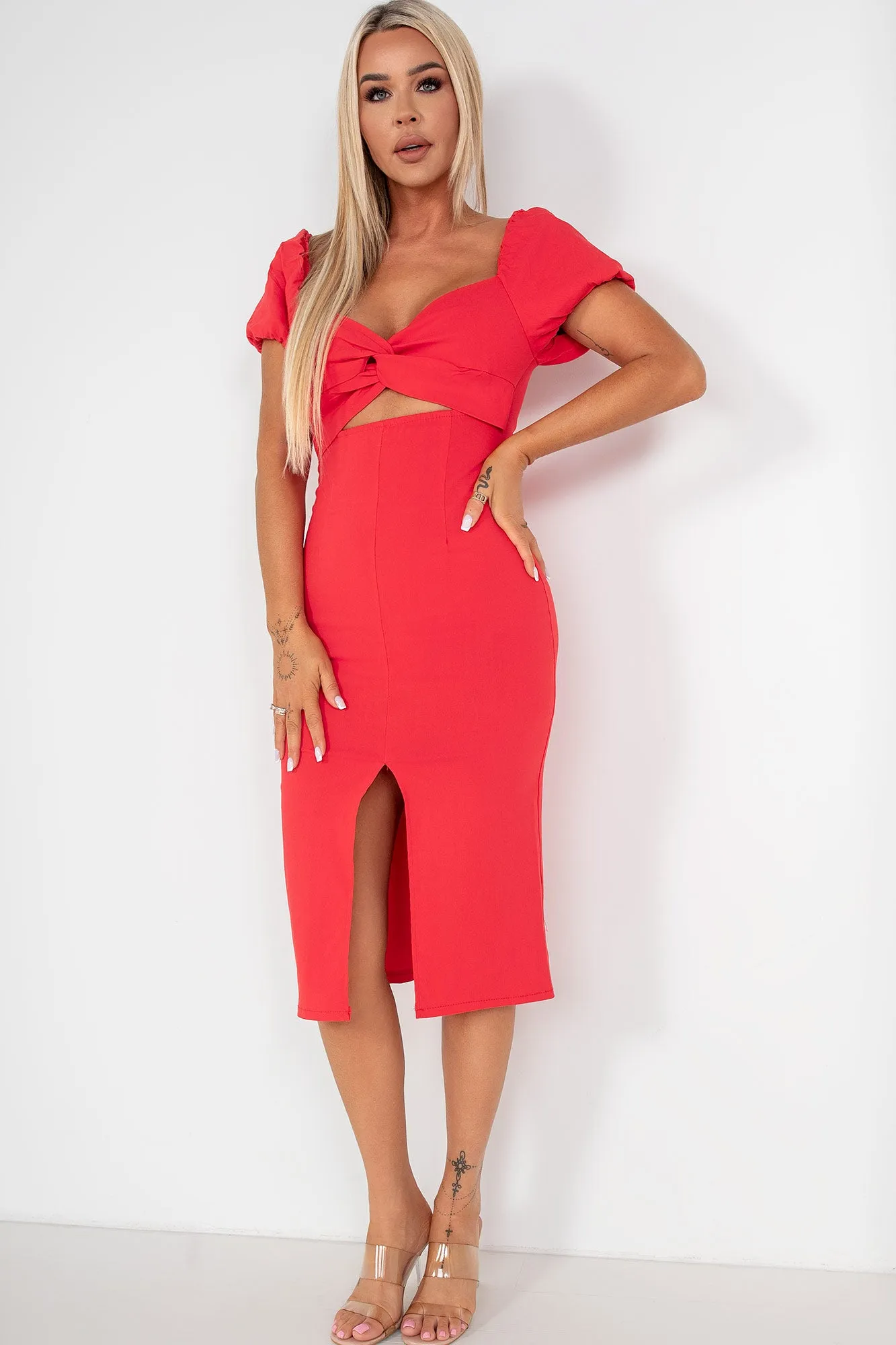 Iva Red Knot Front Dress sold by Va Va Voom