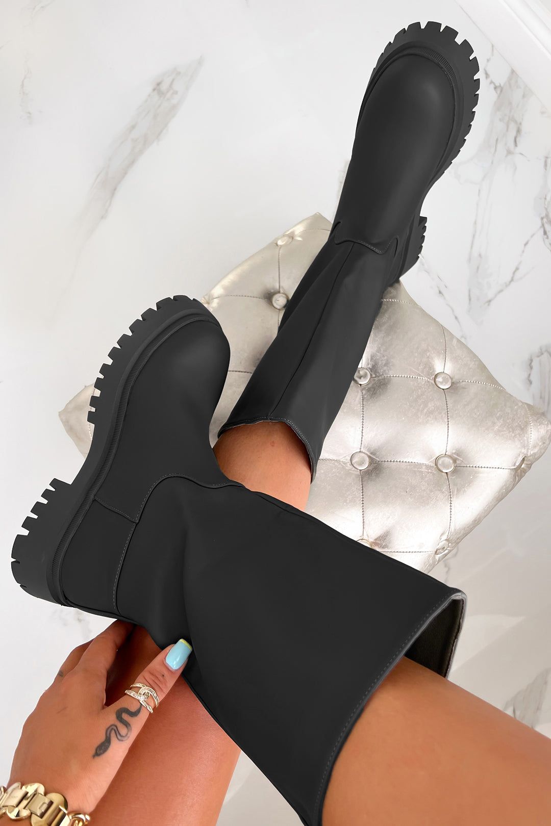 Polly Black Chunky Sole Boots sold by Va Va Voom