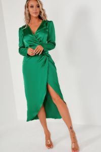 Ilissa Green Satin Wrap Over Dress sold by Va Va Voom