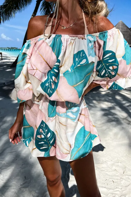 Estrella Pink and Teal Leaf Print Playsuit sold by Va Va Voom