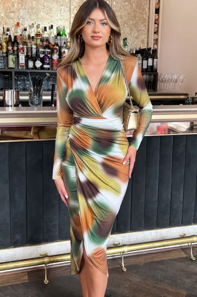 AX Paris Delia Khaki Slinky Print Wrap Dress sold by Va Va Voom product image thumbnail 5