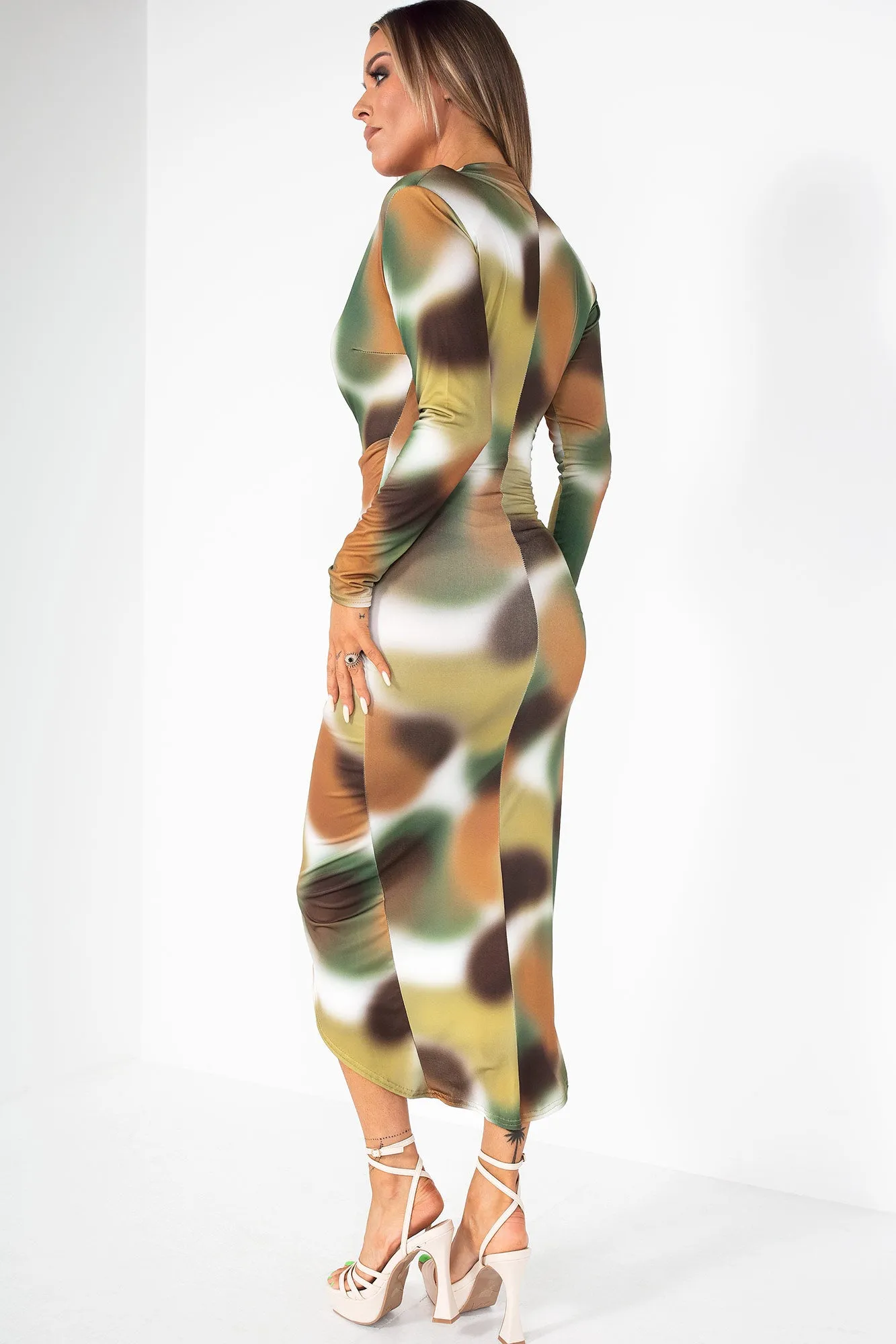 AX Paris Delia Khaki Slinky Print Wrap Dress sold by Va Va Voom product image thumbnail 2