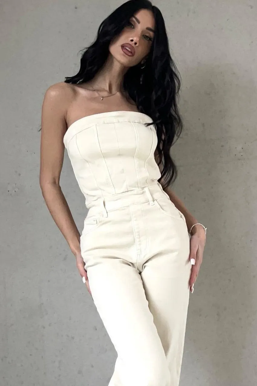 Eliza Cream Denim Jumpsuit sold by Va Va Voom product image thumbnail 3