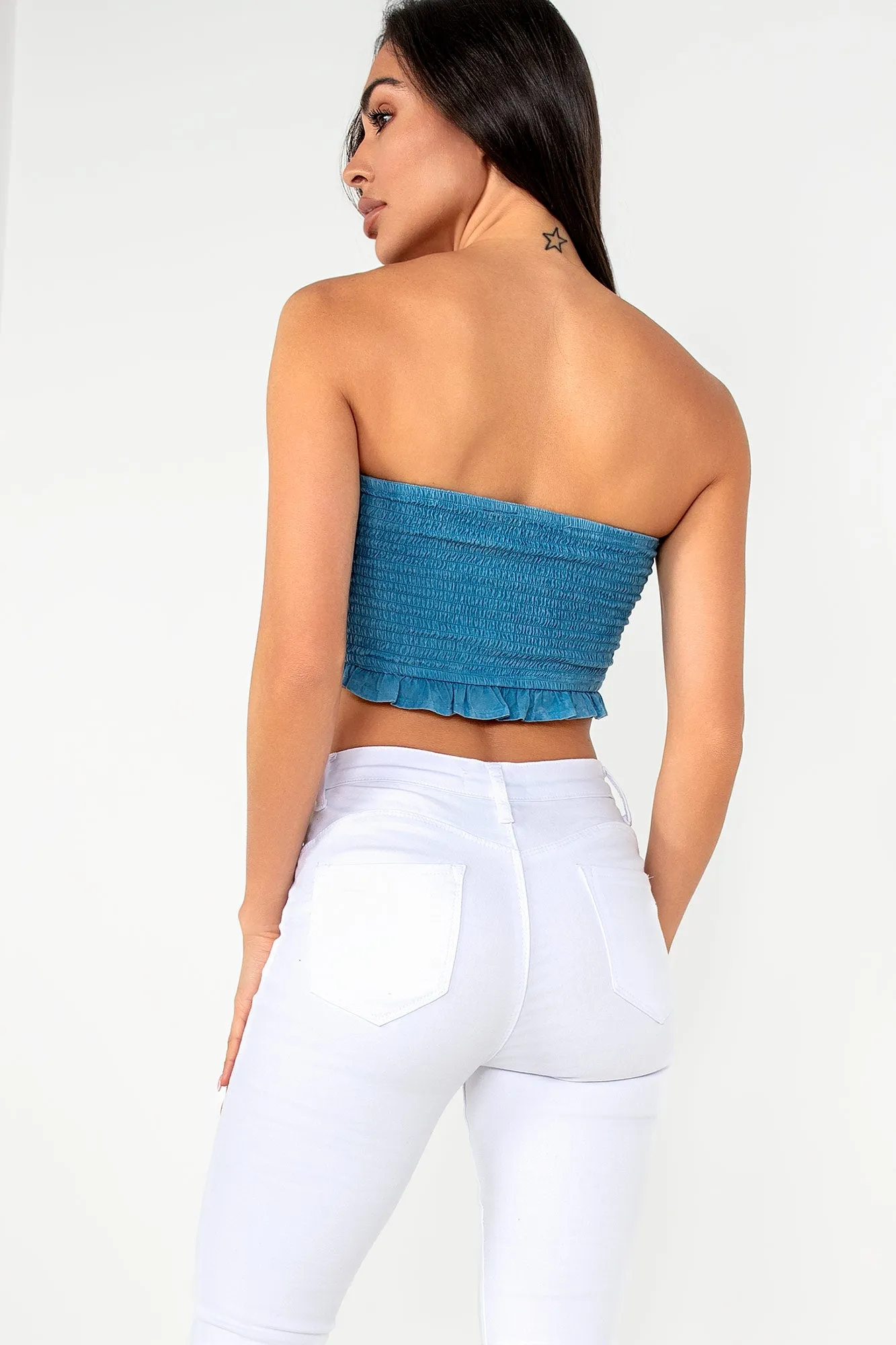Clyde Blue Bandeau Shirred Top sold by Va Va Voom product image thumbnail 2