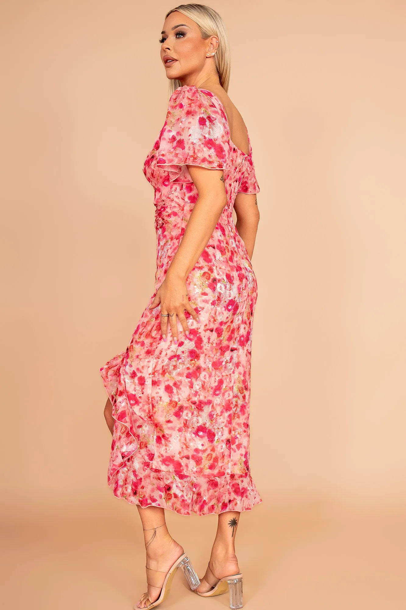 Girl In Mind Heidi Red Floral Midi Dress sold by Va Va Voom product image thumbnail 2