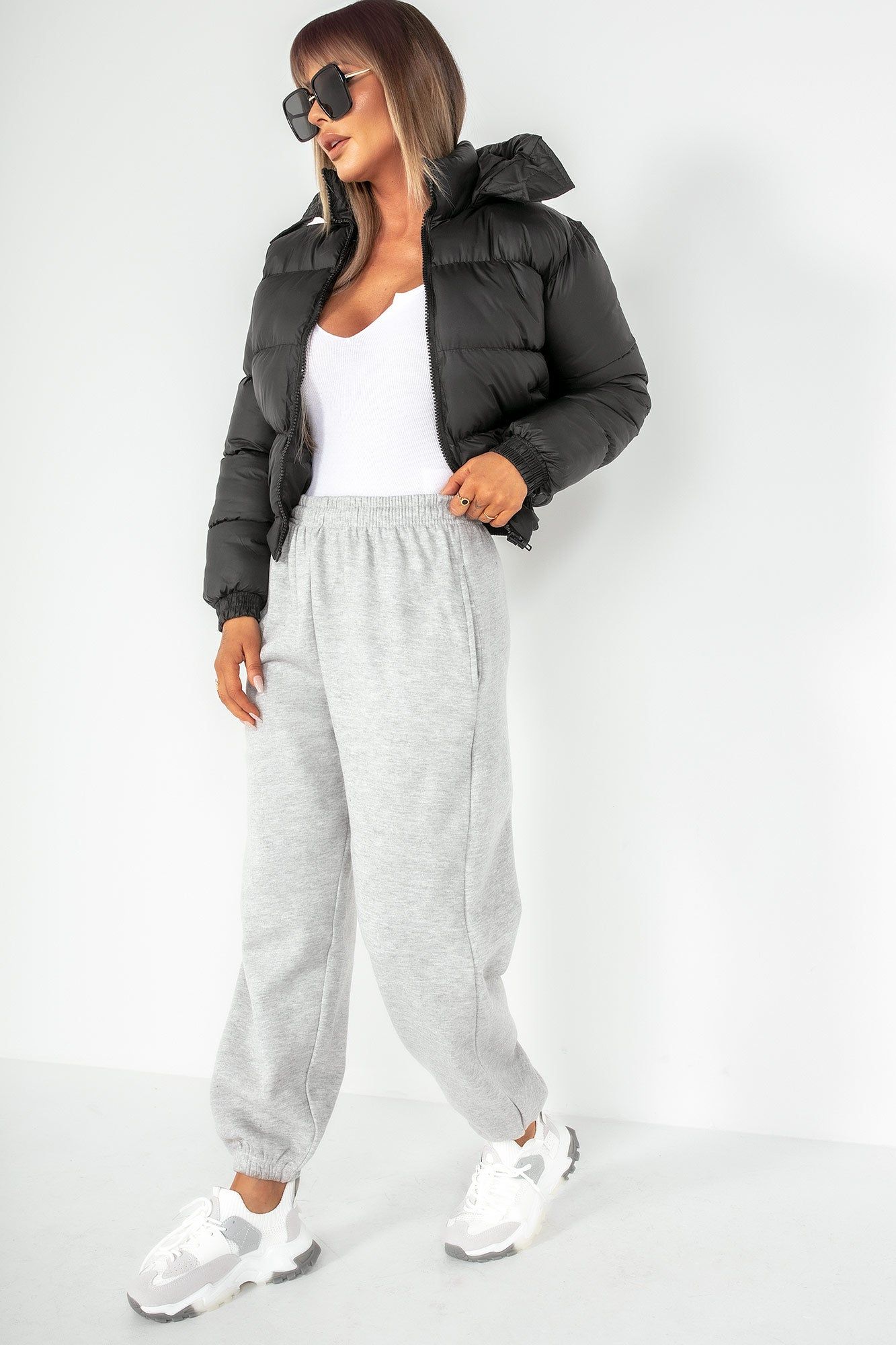 Devon Black Cropped Puffer Jacket sold by Va Va Voom product image thumbnail 4