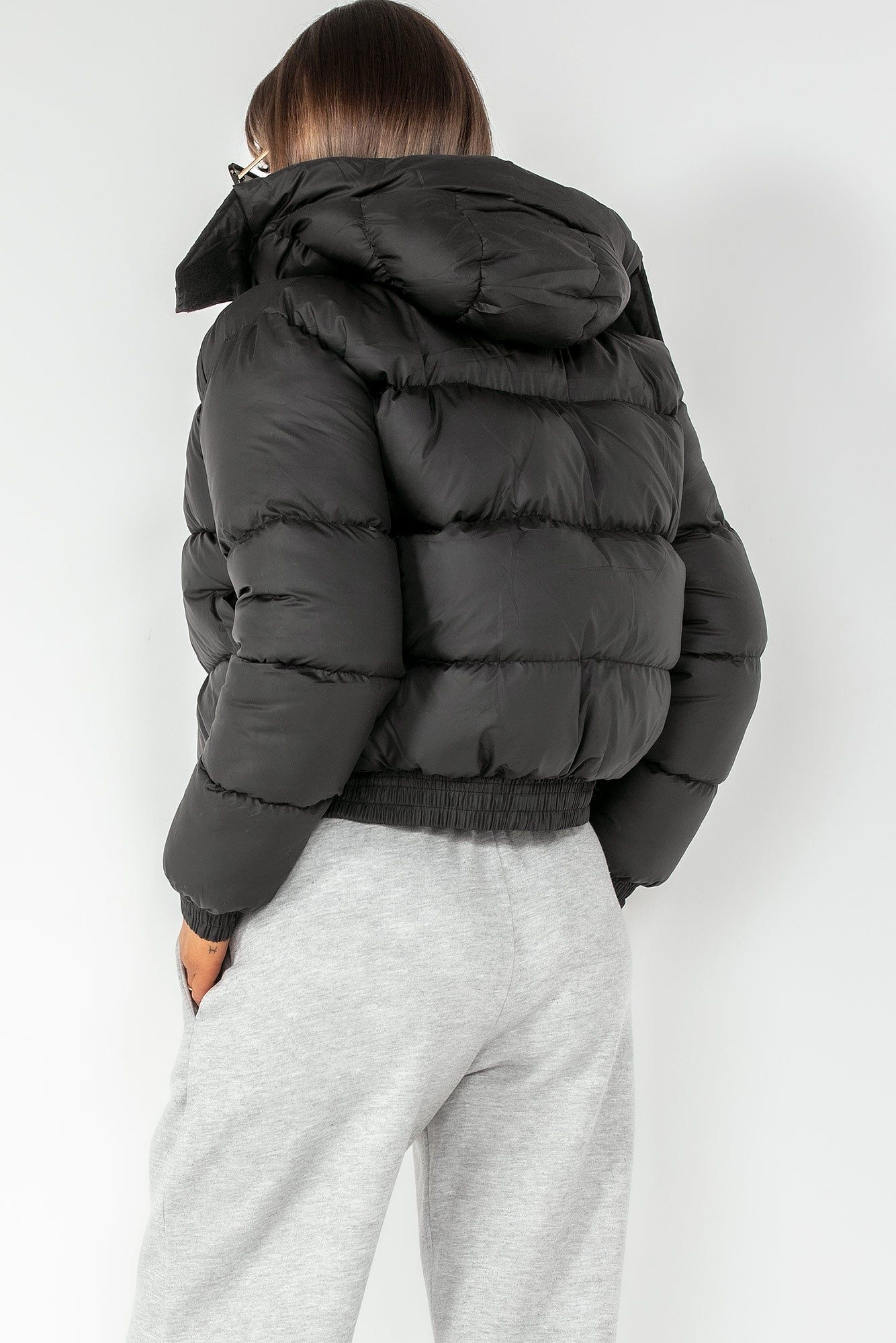 Devon Black Cropped Puffer Jacket sold by Va Va Voom product image thumbnail 2
