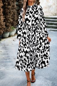 Katherine Monochrome Printed Midi Dress sold by Va Va Voom