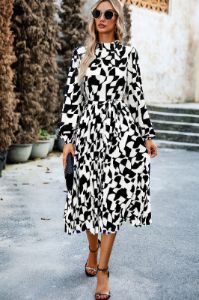 Katherine Monochrome Printed Midi Dress sold by Va Va Voom