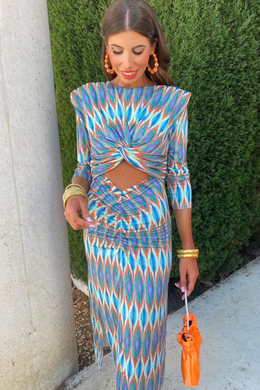 Imara Blue Print Cut Out Dress sold by Va Va Voom product image thumbnail 3