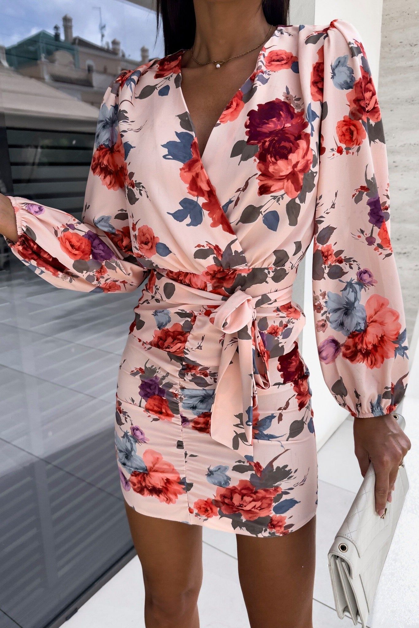 Quinta Coral Floral Wrap Dress sold by Va Va Voom