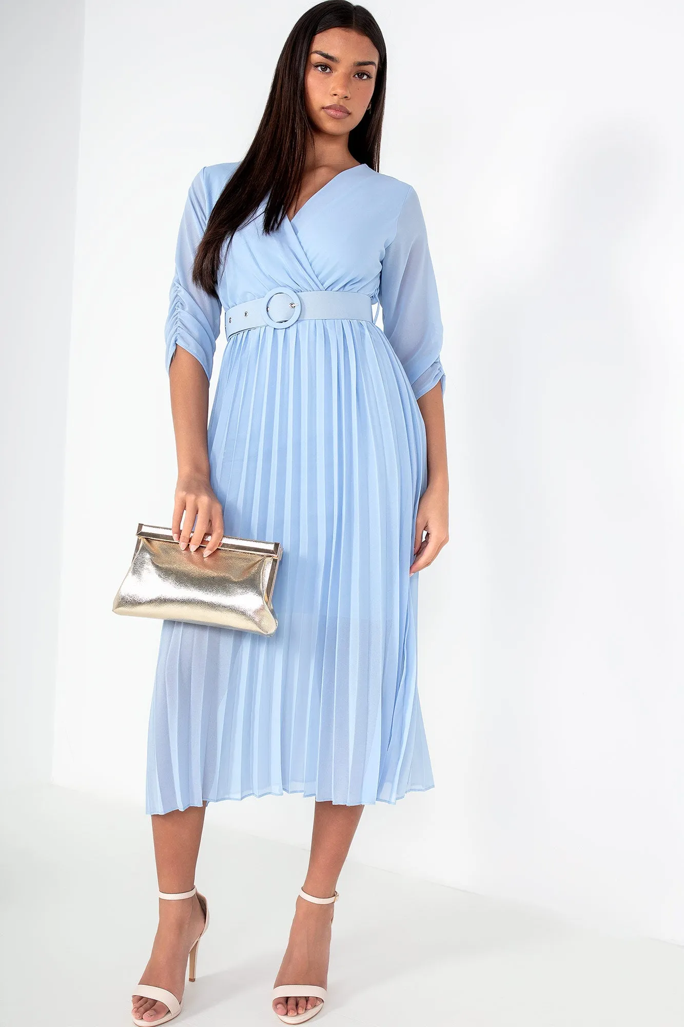 Uliana Powder Blue Chiffon Pleated Dress sold by Va Va Voom product image thumbnail 3