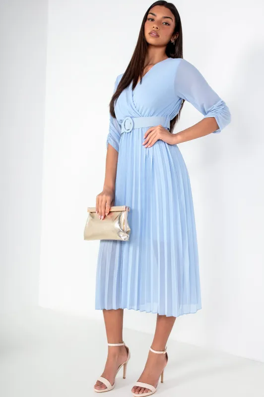 Uliana Powder Blue Chiffon Pleated Dress sold by Va Va Voom