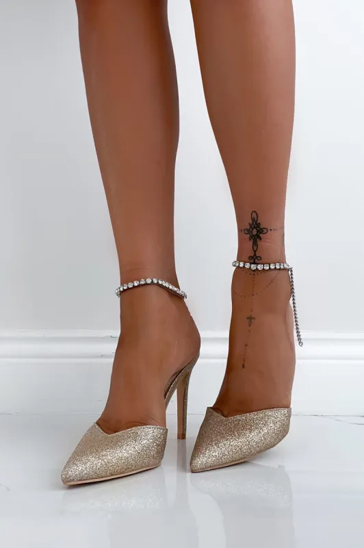 Beau Gold Glitter Heels sold by Va Va Voom