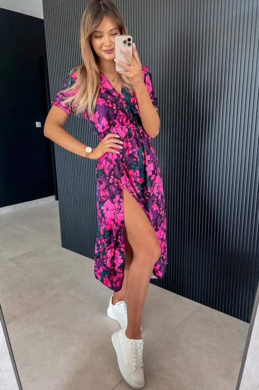 Alexis Pink and Purple Floral Midi Dress sold by Va Va Voom