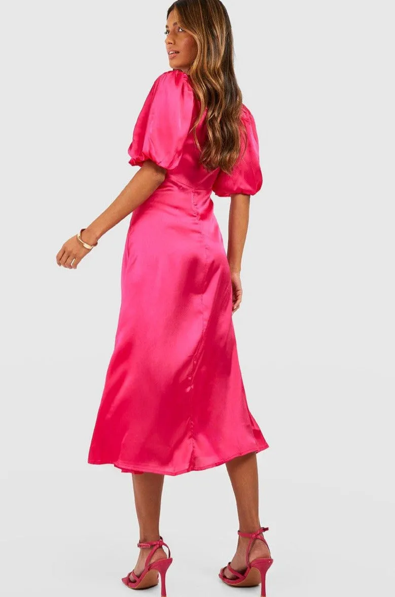 Tiffany Pink Satin Midi Dress sold by Va Va Voom product image thumbnail 2