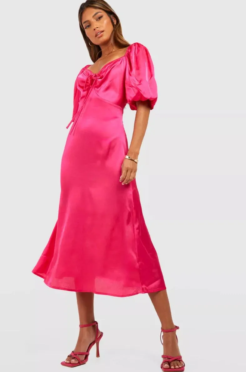 Tiffany Pink Satin Midi Dress sold by Va Va Voom