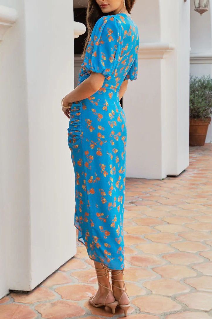 Gloria Blue Floral Ruched Dress sold by Va Va Voom product image thumbnail 2