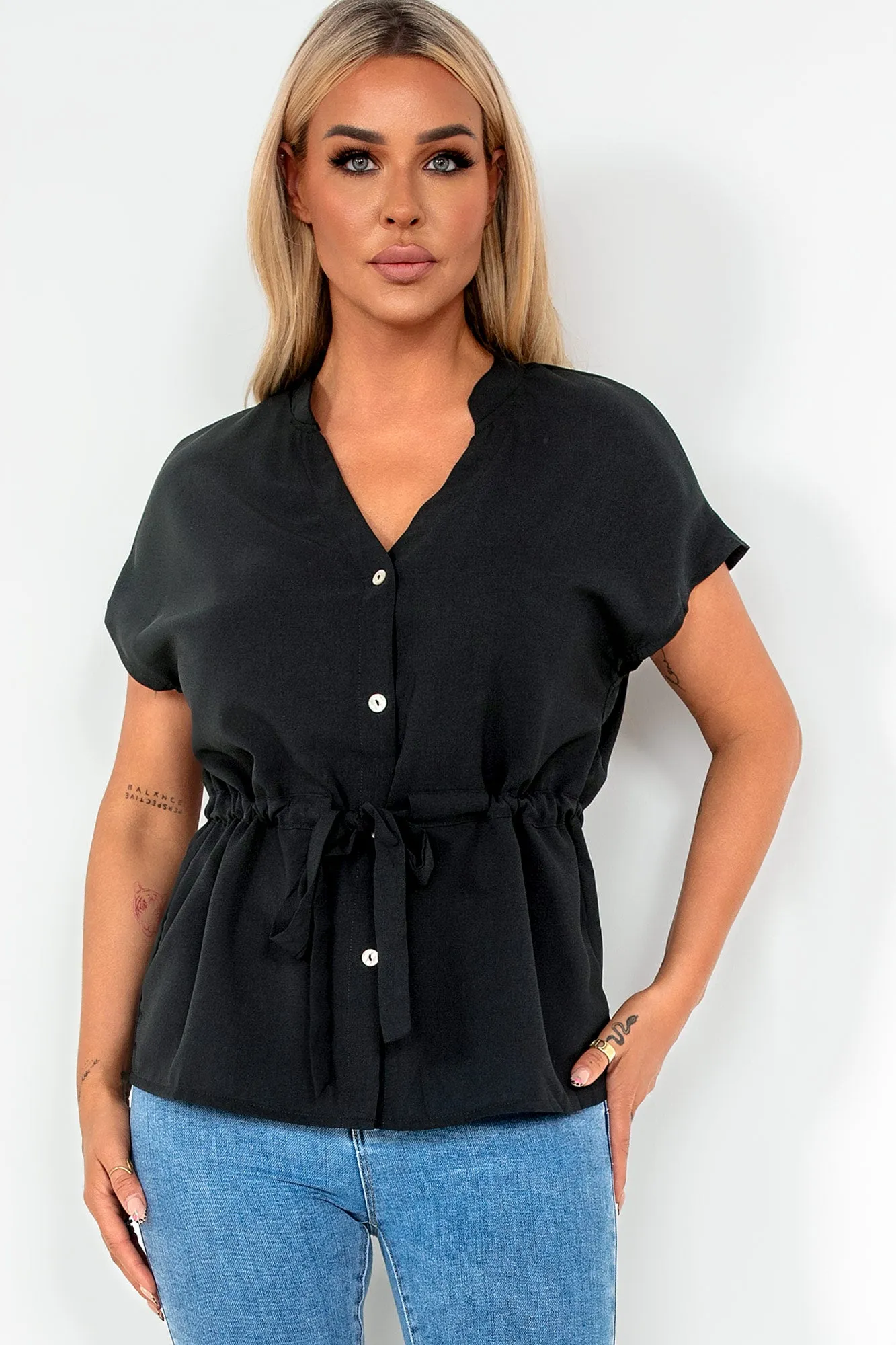 Anabelle Black Tie Waist Top sold by Va Va Voom
