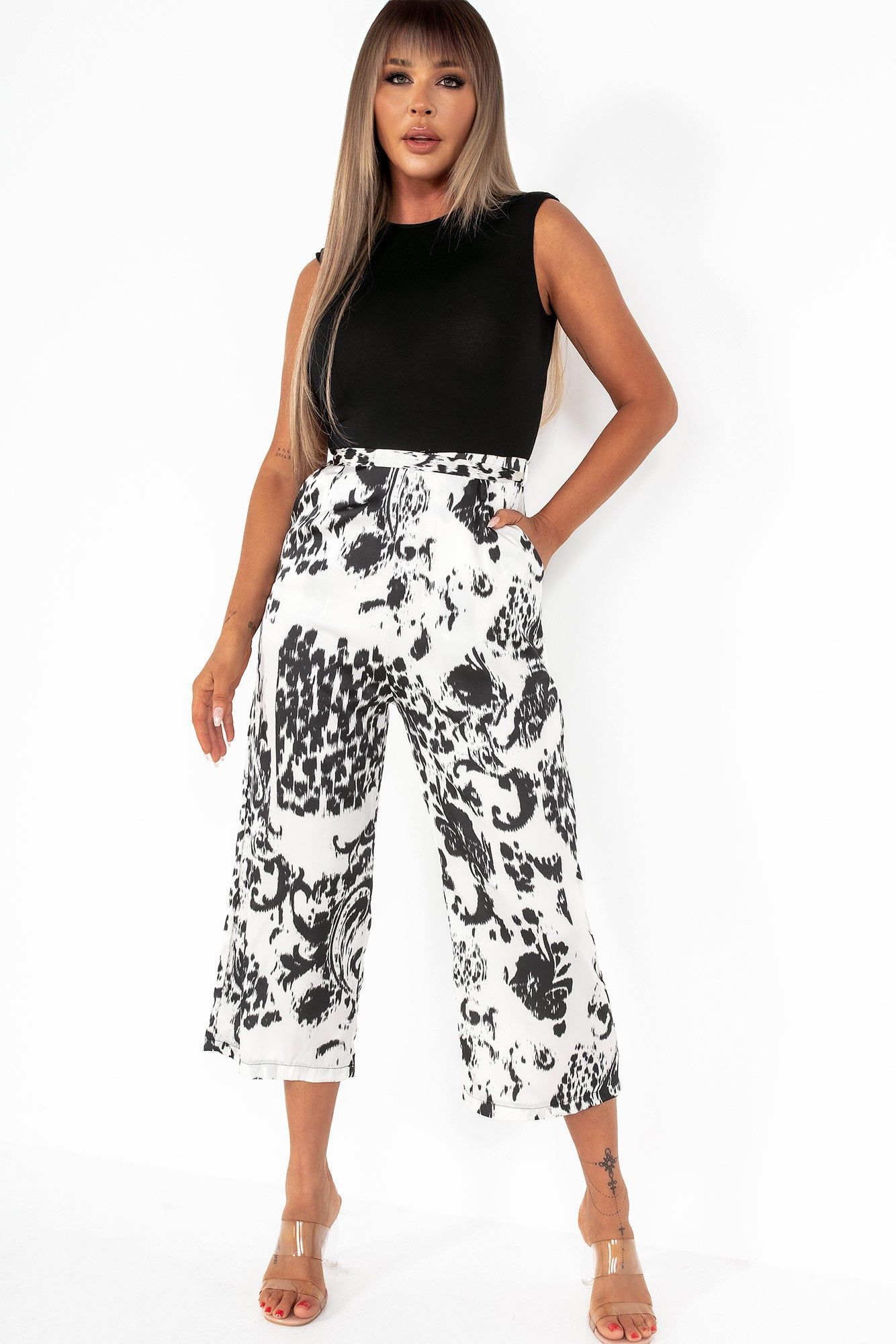 AX Paris Ginny Black and Cream Printed Jumpsuit sold by Va Va Voom