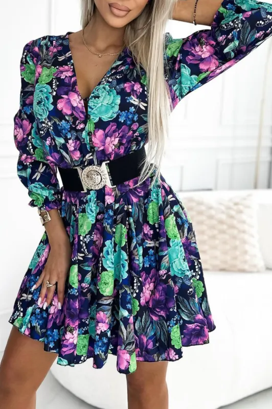 Quina Purple and Green Floral Dress sold by Va Va Voom