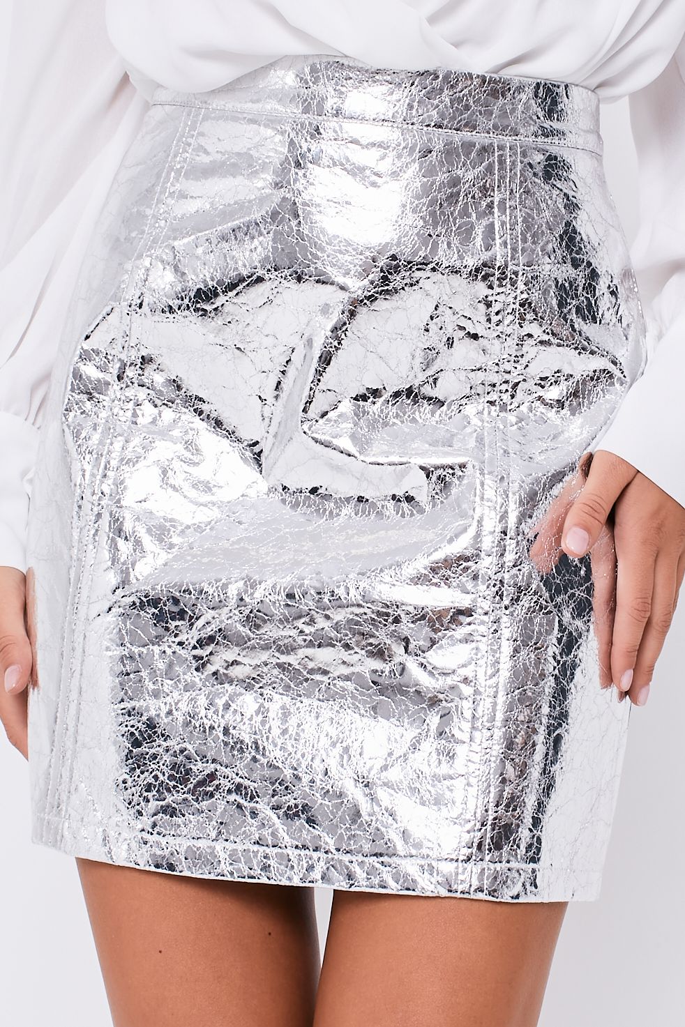 Fara Silver Metallic PU Mini Skirt sold by Va Va Voom product image thumbnail 4