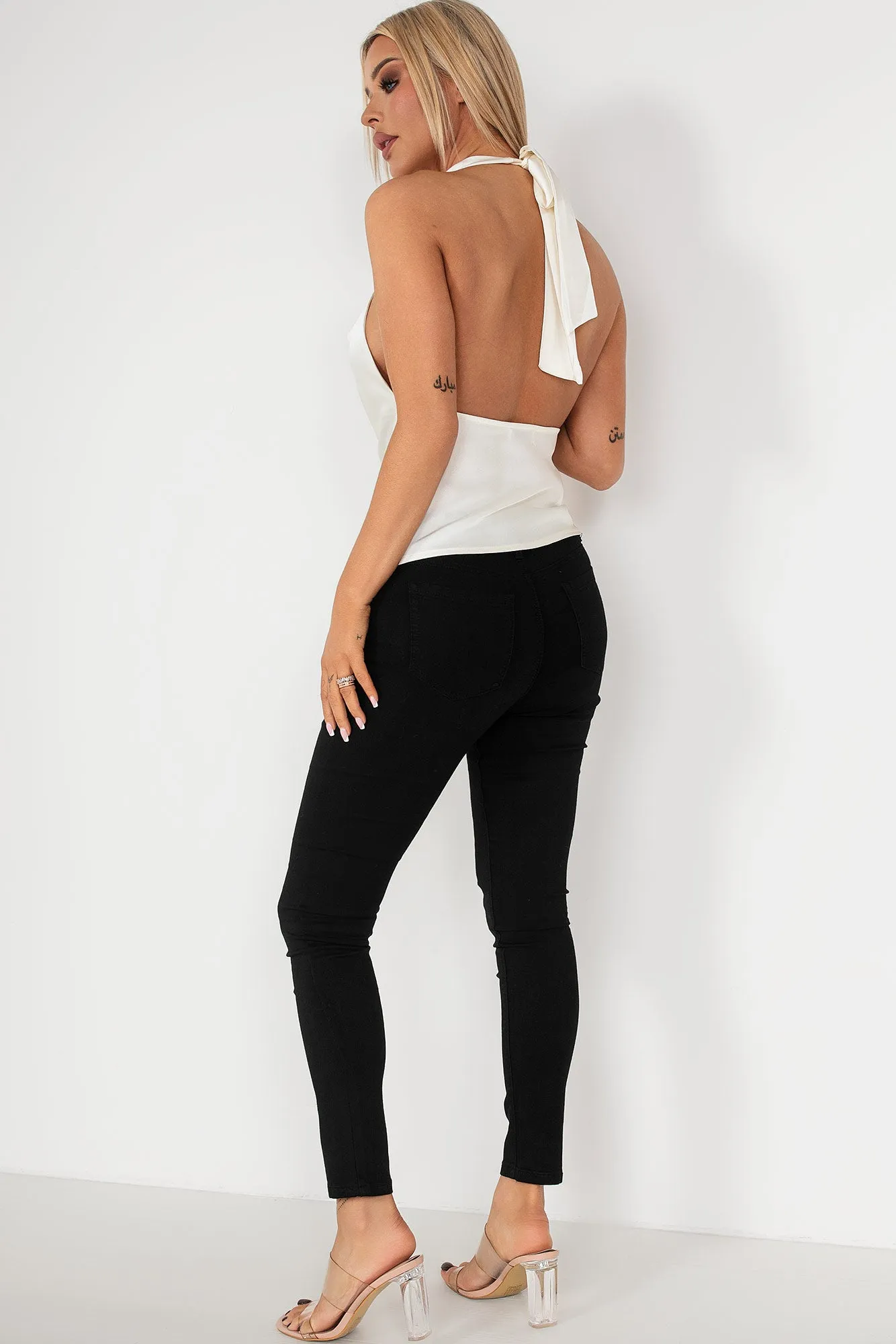 Maylin Ivory Satin Halter Neck Top sold by Va Va Voom product image thumbnail 2