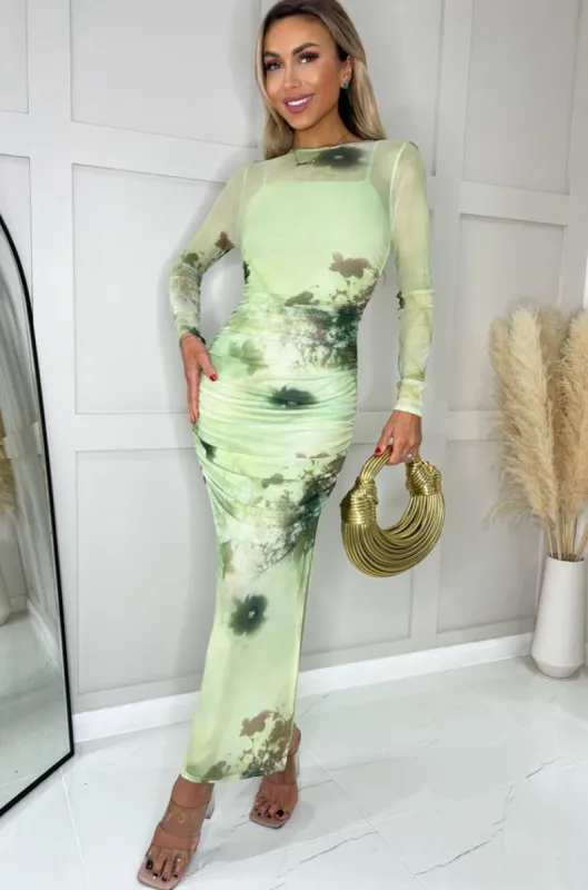 AX Paris Amanda Lime Mesh Print Dress sold by Va Va Voom