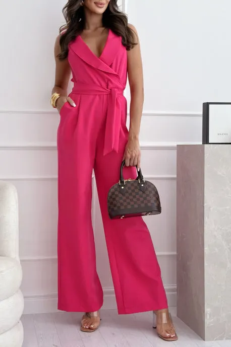 Sonia Pink Sleeveless Belted Jumpsuit sold by Va Va Voom