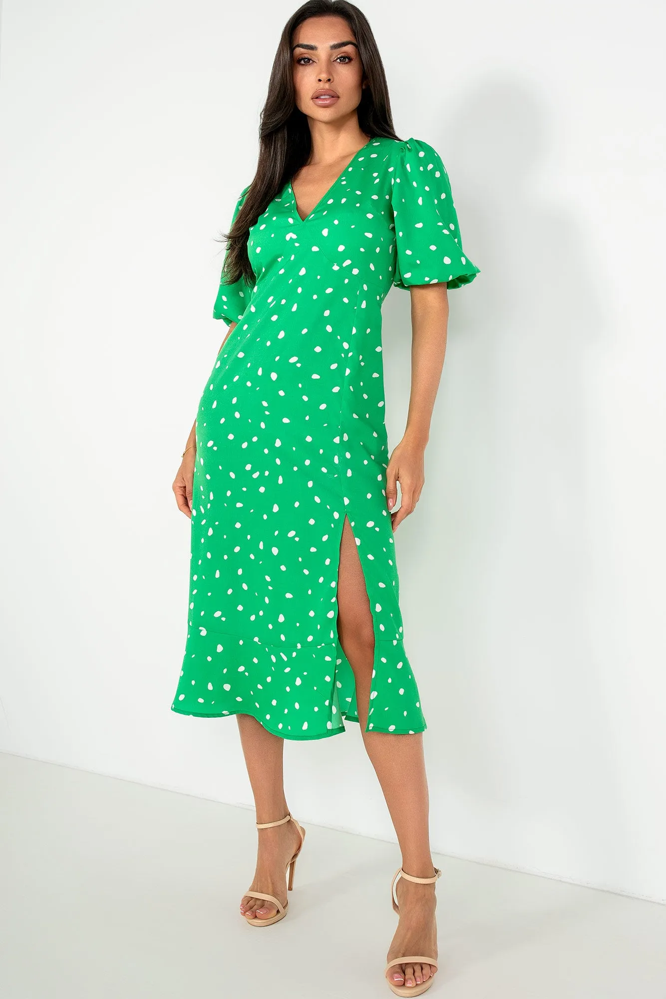 Nevan Green Spotted Midi Dress sold by Va Va Voom