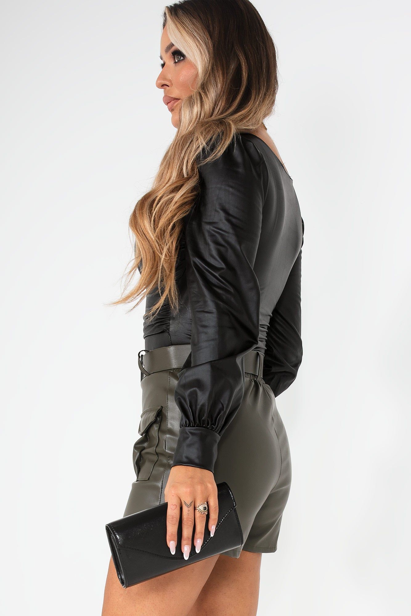 Janelle Black Faux Leather Bodysuit sold by Va Va Voom product image thumbnail 2