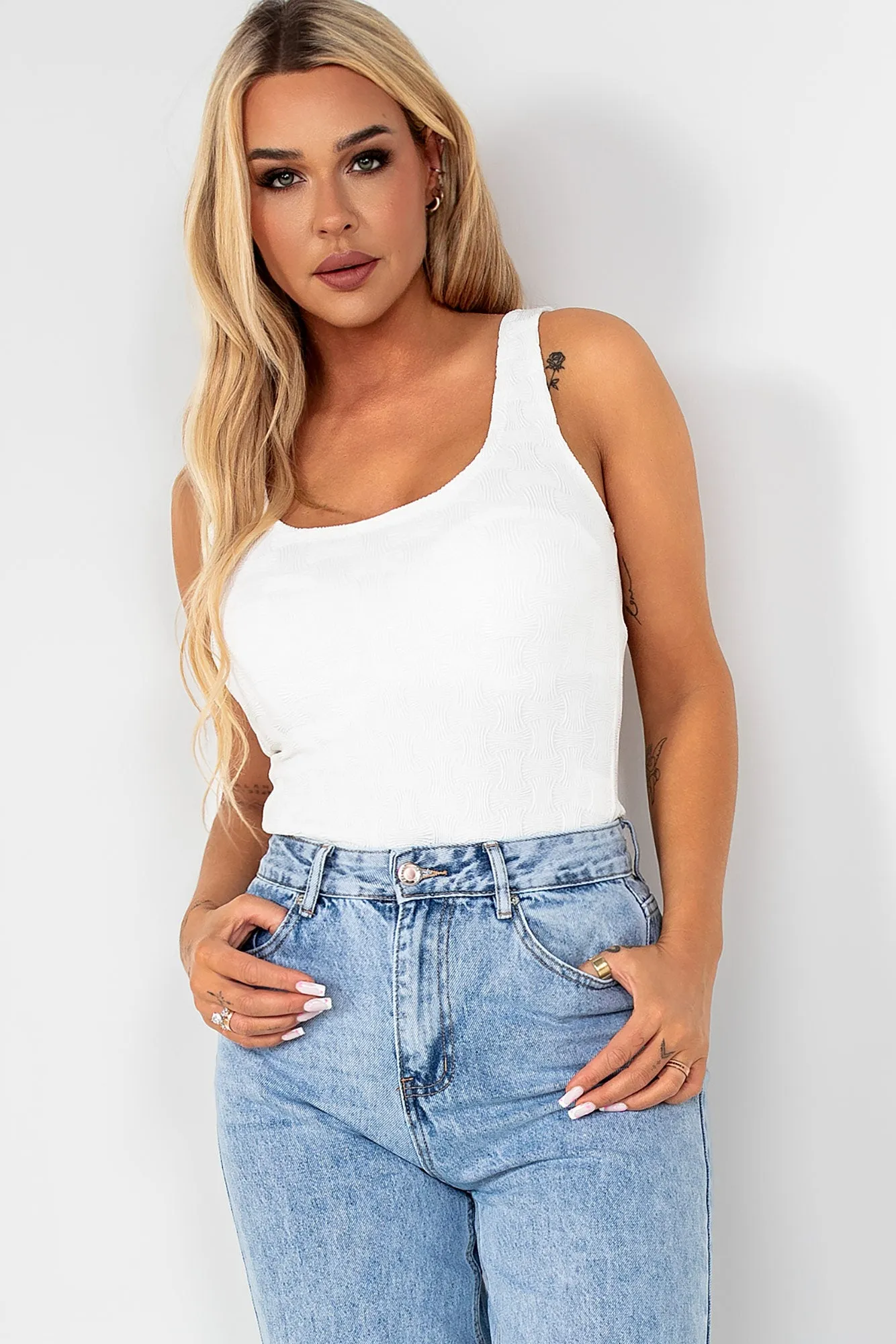 Harlan White Textured Bodysuit sold by Va Va Voom