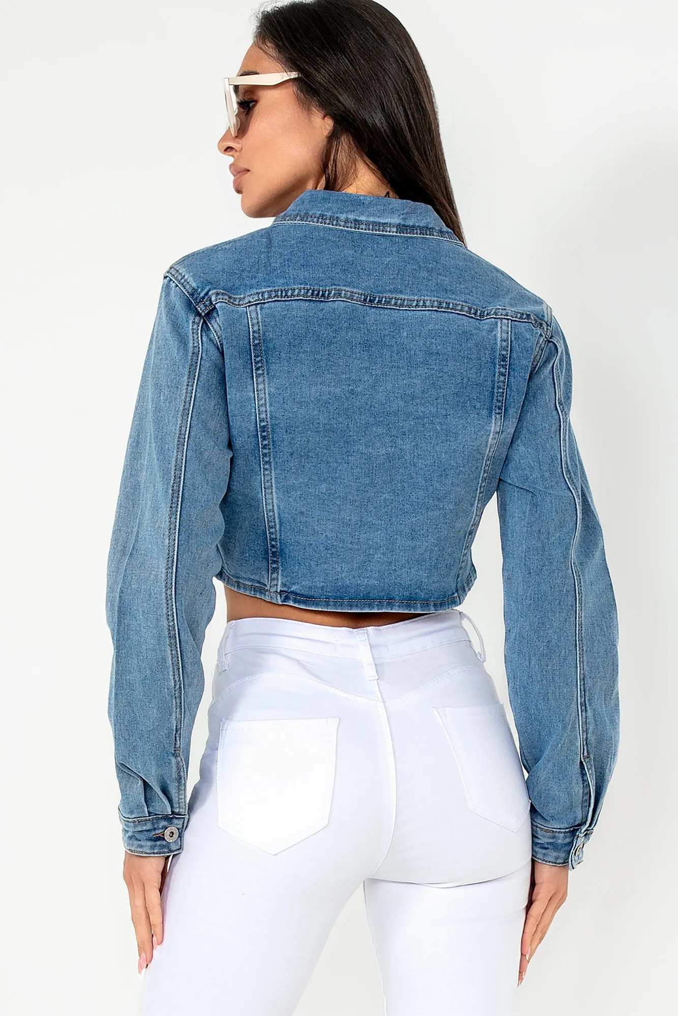 Harlem Blue Denim Cropped Jacket sold by Va Va Voom product image thumbnail 2