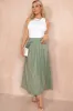 Hana Khaki Pleated Maxi Skirt sold by Va Va Voom