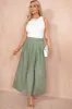 Hana Khaki Pleated Maxi Skirt sold by Va Va Voom