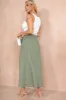 Hana Khaki Pleated Maxi Skirt sold by Va Va Voom