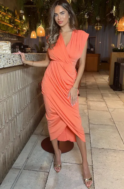 AX Paris Bianca Peach Wrap Dress sold by Va Va Voom