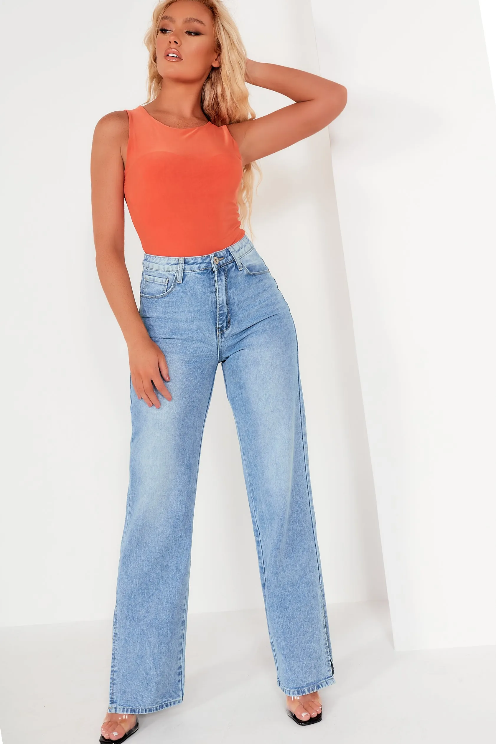 Quinn Bright Orange Sleeveless Slinky Bodysuit sold by Va Va Voom product image thumbnail 4