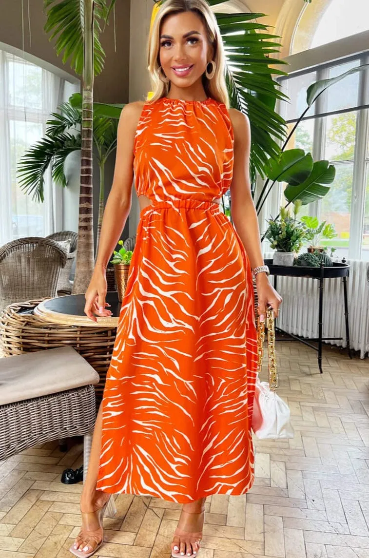 AX Paris Gerta Orange Cut Out Print Dress sold by Va Va Voom product image thumbnail 3