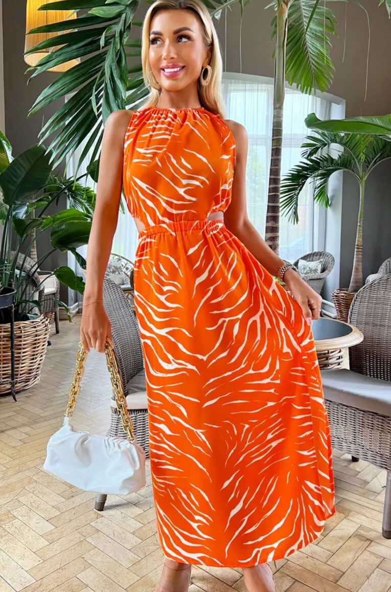 AX Paris Gerta Orange Cut Out Print Dress sold by Va Va Voom product image thumbnail 4